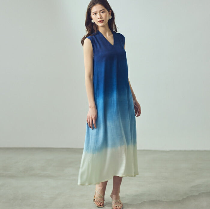 藍段染めグラデーグラデーションロングワンピース sumi012-bluedanzome