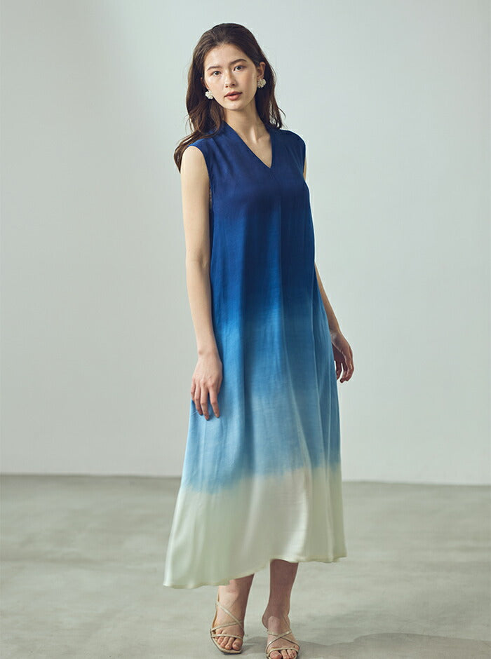 藍段染めグラデーグラデーションロングワンピース sumi012-bluedanzome
