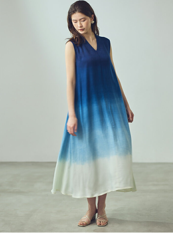 【rsdsk】Andrea&Co グラデーション ロングワンピース 藍段染めグラデーグラデーションロングワンピース sumi012-bluedanzome