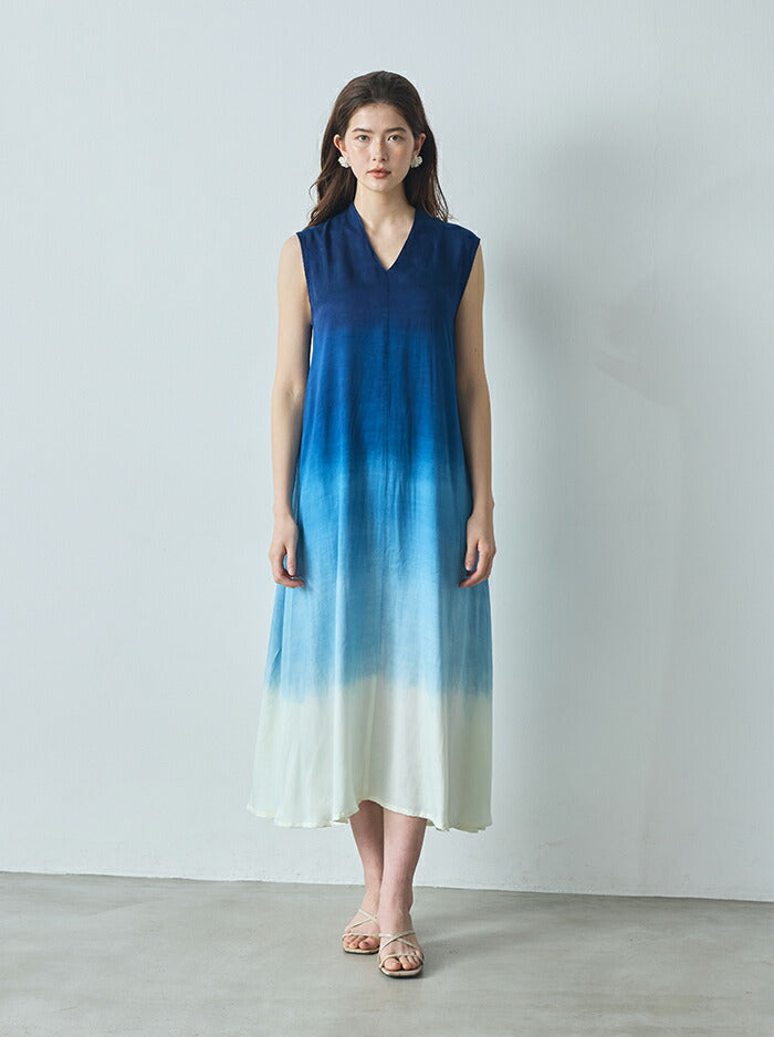 藍段染めグラデーグラデーションロングワンピース sumi012-bluedanzome
