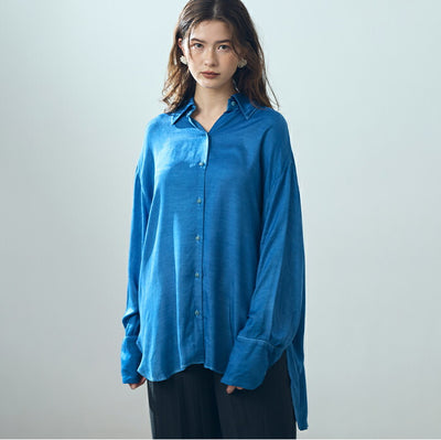 日本製 藍染 シルキータッチロングシャツ sumi015-aizome