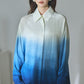 日本製 藍段染グラデーション シルキータッチロングシャツ sumi015-bluedanzome