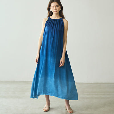 日本製 藍段染グラデーションノースリーブワンピース sumi019-bluedanzome