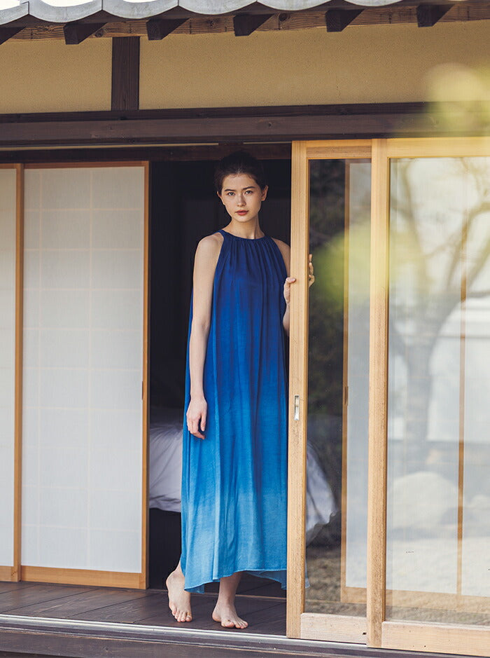 ネイビーグラデーションワンピース3282 日本製 藍段染グラデーションノースリーブワンピース sumi019